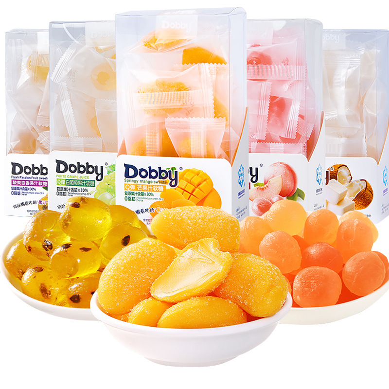 dobby哆比果汁软糖q弹芒果白桃味橡皮软糖100g 儿童休闲零食品